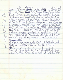 Tupac Shakur "Runnin On E" Hand Written Song Lyrics (JSA)